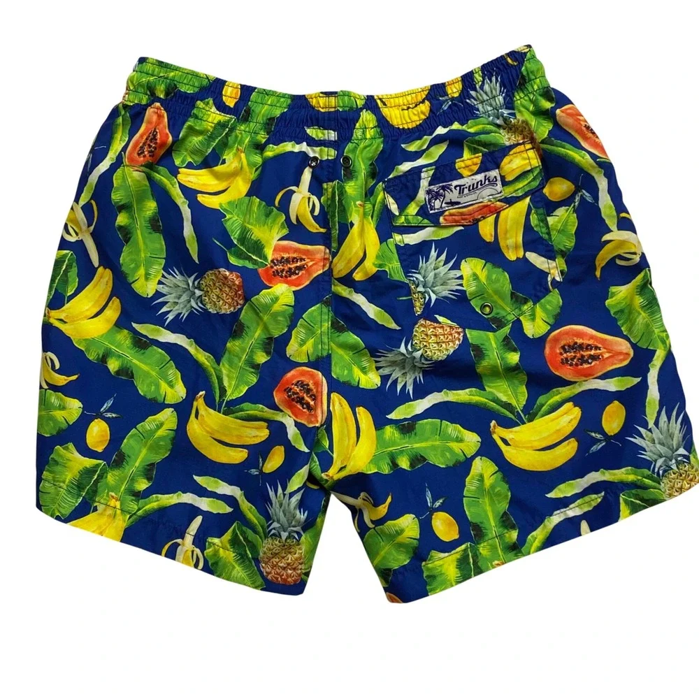 Trunks‎ Surf & Swim Co Mens Tropical Fruit Print Swim Shorts Blue Yellow Size M